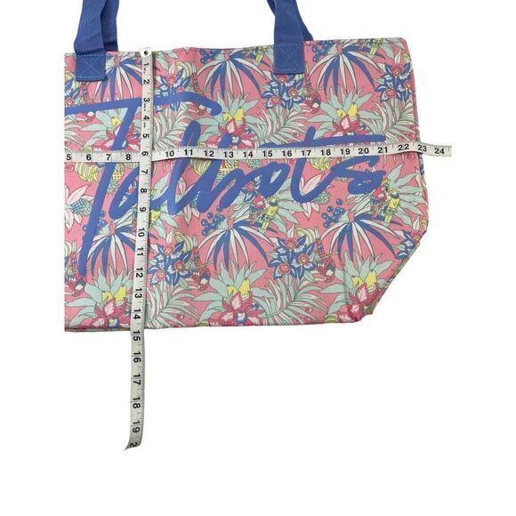 Talbots Tropical Print Logo Tote Bag Pink Periwinkle Beach Pool Shopping NWT - Picture 5 of 8